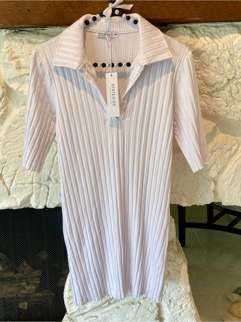NWT Stateside brand white ribbed knit polo style shirt